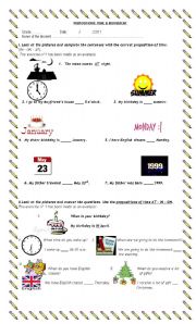 English worksheet: Prepositions Time & Movement