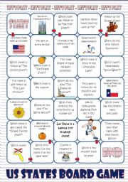 English Worksheet: US States Board Game