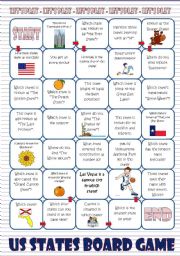 US States Board Game - ESL worksheet by Mulle