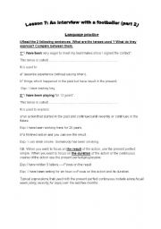 English Worksheet: an interview with a footballer part two