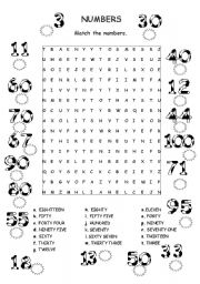 English Worksheet: NUMBERS 1-100 WORDSEARCH