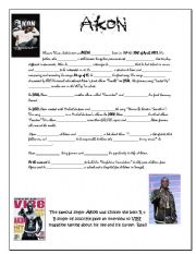 English Worksheet: Biography of Akon