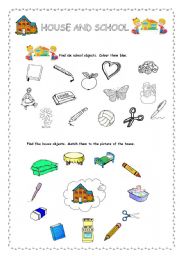 English worksheet: House and School