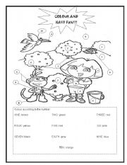 English Worksheet: colors and numbers