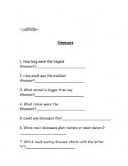 English worksheet: Dinosaurs exercises