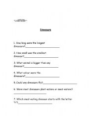 English Worksheet: Dinosaurs exercises