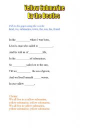 English Worksheet: Yellow submarine song