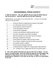 English Worksheet: Controversial Topics activity