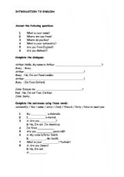 English worksheet: Introduction to English