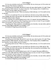 English worksheet: Is Lili Happy? (elementary reading with questions)