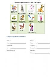 English Worksheet: Famous Disney Animals - What are they ? 