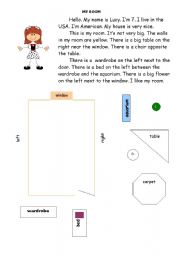 English Worksheet: Read and draw the parts of the furniture in their places. 