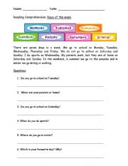 English Worksheet: Days of the week  Comprehension