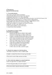 English Worksheet: RELATIVE CLAUSES EXERCISES