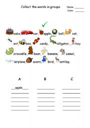 English Worksheet: Collecting wrods ABC 