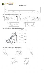 English worksheet: school things