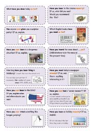 English Worksheet: Conversation cards (5) MAMO CARDS..present perfect focus
