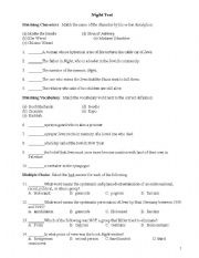 English worksheet: Night by Elie Wiesel book test