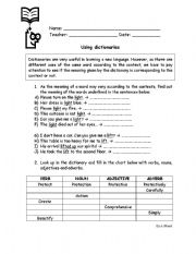 English Worksheet: Use of dictionaries