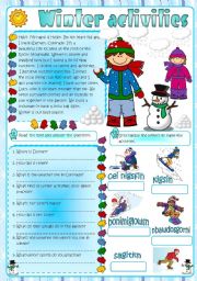 English Worksheet: Winter Activities (Greyscale included)