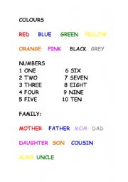 English Worksheet: Numbers and colours