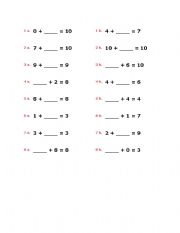 English worksheet: find the missing addend