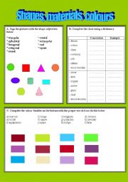 English Worksheet: Shapes, materials and colours