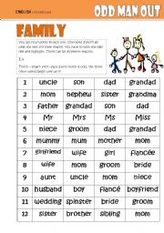 English Worksheet: Odd One Out -Family