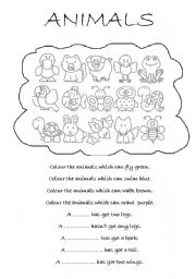 English Worksheet: ANIMALS