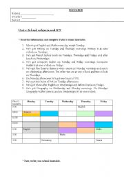 English Worksheet: school timetable