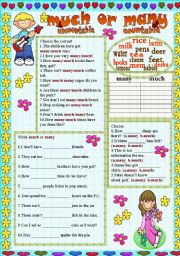 Much - Many Exercises, Free Printable Much - Many ESL Worksheets -  EngWorksheets