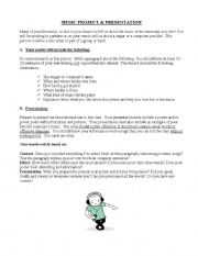 English Worksheet: Music Project