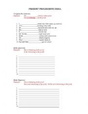 English worksheet: Present Progressive/Continuous Drill