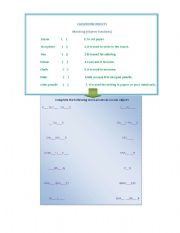 English worksheet: Classroom Objects Exercise.