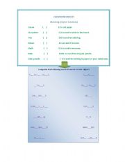 English Worksheet: Classroom Objects Exercise.