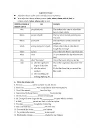 English Worksheet: adjective clause 