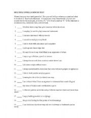 English Worksheet: Multiple Intelligences Test