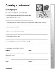 English worksheet: Group project: Opening a restaurant