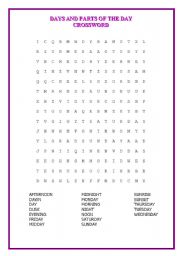 English Worksheet: CROSSWORD (DAYS AND PARTS OF THE DAY)