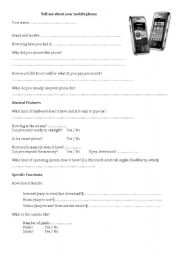 English Worksheet: Tell me about your mobile phone