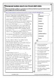 English Worksheet: European leaders meet over Greek debt crisis (video activity)