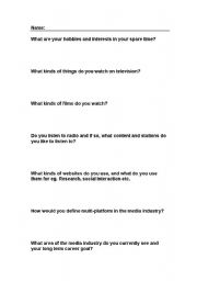 English worksheet: Getting to Know you Questionnaire