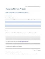 English Worksheet: Music and Movie Project