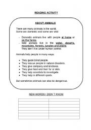 English worksheet: about animals