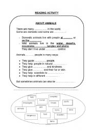 English worksheet: about animals. part 2