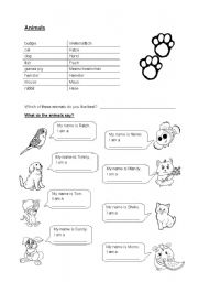 English worksheet: Animals1