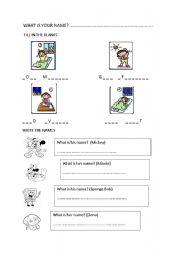 English Worksheet: greetings and aasking for somebodys name