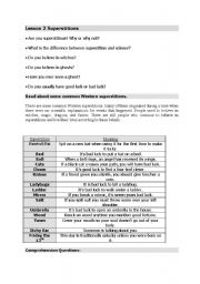 English Worksheet: Superstitions