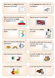 English Worksheet: Conversation cards (6) MAMO CARDS..present simple focus