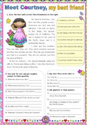 English Worksheet: Meet Courtney, my best friend - Reading Comprehension (Present Simple)